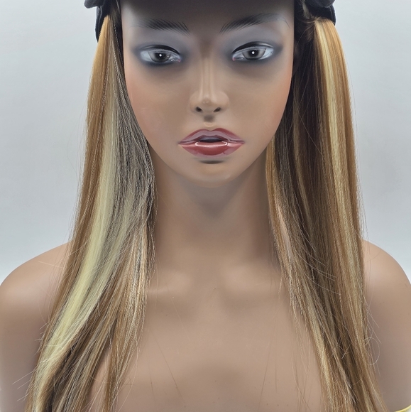 Light Golden Brown & Blonde Highlights Straight Synthetic Hat Wig - Picture 2 of 8
